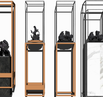 (40)新中式景观石头雕塑摆件花架陈设饰品su草图模型下载