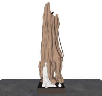 (12)新中式禅意根雕雕塑人物雕塑摆件su草图模型下载