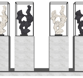 (14)新中式太湖石石头雕塑摆件摆台展台su草图模型下载