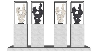 (14)新中式太湖石石头雕塑摆件摆台展台su草图模型下载