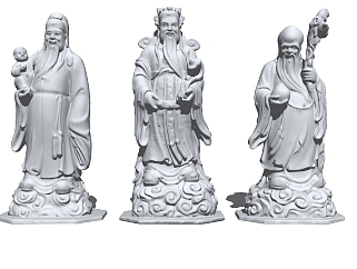 (16)财神老寿星古典神话人物雕塑雕像摆件佛堂su草图...