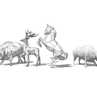 (18麋鹿骏马牛水牛几何雕塑雕像摆件su草图模型下载
