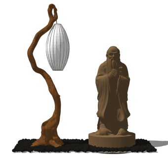 (20)老子古典人物雕塑雕像中式落地灯su草图模型下载