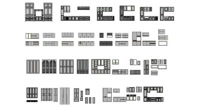 4现代欧式法式美式厨房橱柜透明玻璃花格橱柜装饰柜衣柜柜体组合  门板su草图模型下载