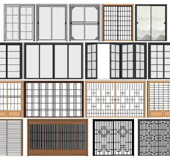 17新中式推拉门su草图模型下载