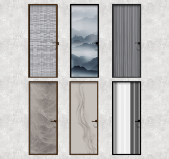 19新中式玻璃门组合 su草图模型下载