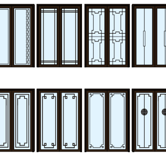 16新中式推拉门组合 su草图模型下载