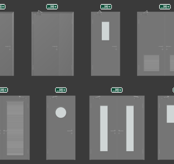 19现代消防门防火门安全出口 单开门双开门组合su草图模型下载