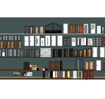 2现代各类门组合su草图模型下载