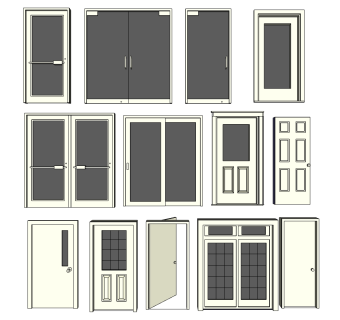 11现代玻璃花格滑轨移动推拉门组合双开门谷仓门仓库门防火门su草图模型下载