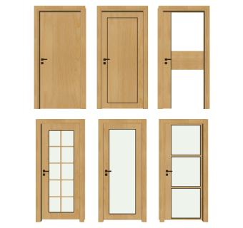 13现代实木门玻璃门组合su草图模型下载