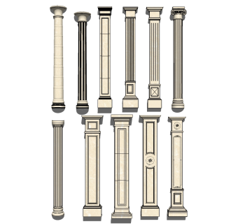 04欧式法式罗马柱柱头柱基 装饰柱子su草图模型下载