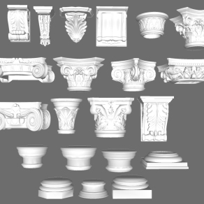 06欧式法式罗马柱柱头柱基角花构件su草图模型下载