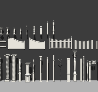 05欧式法式建筑构件石柱子围栏栏杆宝瓶栏杆护栏罗马柱su草图模型下载