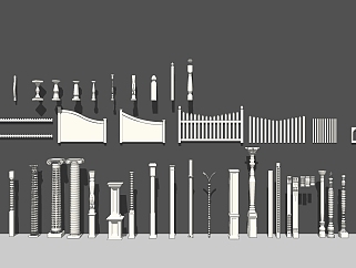 05歐式法式建筑構件石柱子圍欄欄桿寶瓶欄桿護欄羅馬柱su草圖模型下載