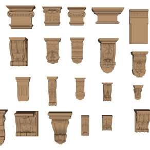 11欧式法式罗马柱柱头柱基角花构件su草图模型下载