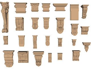 11歐式法式羅馬柱柱頭柱基角花構件su草圖模型下載