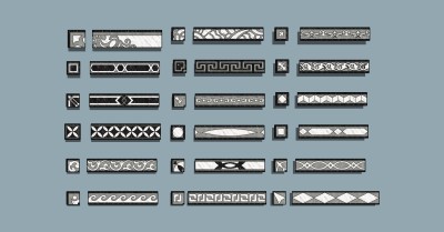 01中式石材拼花万字纹圈边万字纹欧式卷草纹角花su草图模型下载