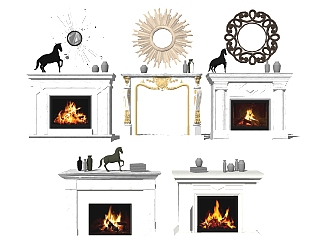 (8)欧式法式雕花石材壁炉火炉装饰镜子摆件su草图模型...