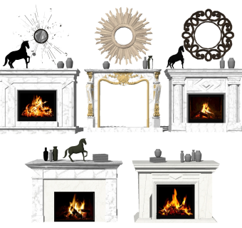 (8)欧式法式雕花石材壁炉火炉装饰镜子摆件su草图模型下载