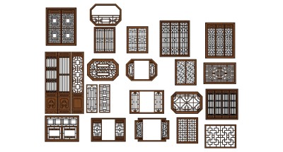 (55)中式花格屏风雕花窗户景观窗窗户隔断屏风花窗su草图模型下载