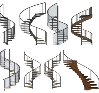 (59) 现代金属玻璃刚健美式欧式旋转楼梯su草图模型下载