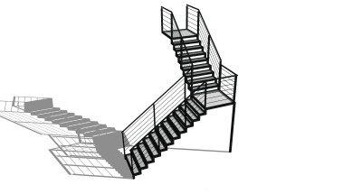 (36)现代铁艺金属钢架楼梯栏杆扶手su草图模型下载
