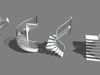 (37)现代铁艺金属钢架<em>楼梯栏杆扶手</em>su草图模型下载