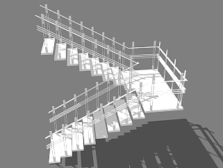 (20)现代简约白色金属铁艺旋转楼梯su草图模型下载
