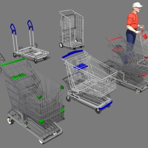 41超市推车货车购物车人物su草图模型下载
