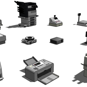 31办公室打印复印设备称重机 封口机 设备 合集 打印机 称 投影仪 传真机 组合su草图模型下载