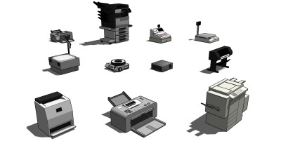 31办公室打印复印设备称重机 封口机 设备 合集 打印机 称 投影仪 传真机 组合su草图模型下载