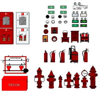 21消防箱 消火栓 灭火器 安全指示牌应急照明灯 烟感喷淋报警器su草图模型下载