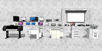 01办公设备办公电器 打印机 电脑 笔记本 碎纸机 投影仪 电话 复印件印刷机投影仪投影幕苹果台式机一体机su草图模型下载
