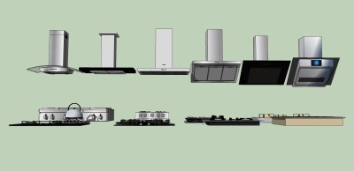 20燃气灶煤气灶油烟机水壶现代吸油烟机su草图模型下载