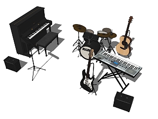 27钢琴架子鼓电子琴吉他贝斯音箱话筒 话筒支架su草图模型下载