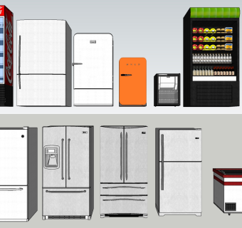 02冰箱冰柜组合超市展示冰箱迷你并行消毒柜饮料展示柜糕点展示柜su草图模型下载