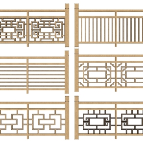 (53)中式花格格栅栏杆扶手护栏su草图模型下载