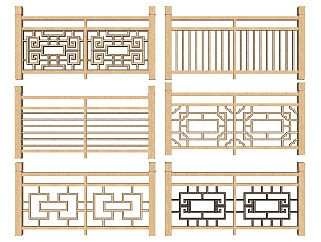 (53)中式<em>花格</em>格栅栏杆扶手护栏su草图模型下载
