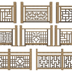(54中式花格格栅栏杆扶手护栏)su草图模型下载