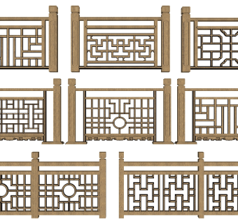 (54中式花格格栅栏杆扶手护栏)su草图模型下载