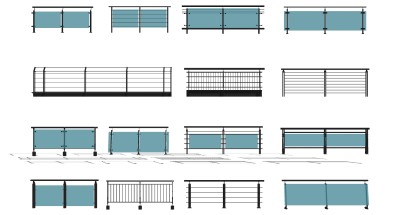(62)现代玻璃铁艺栏杆扶手护栏蓝河扶手su草图模型下载
