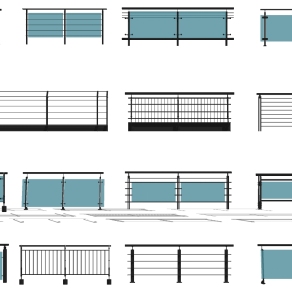 (62)现代玻璃铁艺栏杆扶手护栏蓝河扶手su草图模型下载