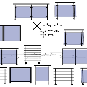 (63)现代玻璃铁艺栏杆扶手护栏蓝河扶手su草图模型下载
