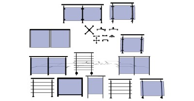 (63)现代玻璃铁艺栏杆扶手护栏蓝河扶手su草图模型下载