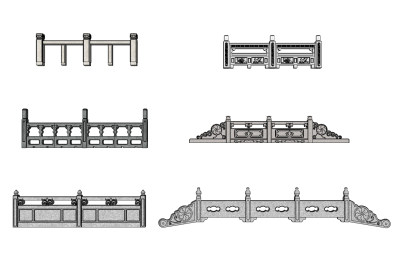 (66)中式汉白玉石桥护栏栏杆玉石栏杆su草图模型下载