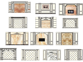 18歐式法式雕花石材拱形羅馬柱造型背景墻su草圖模型下載