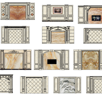 18欧式法式雕花石材拱形罗马柱造型背景墙su草图模型下载