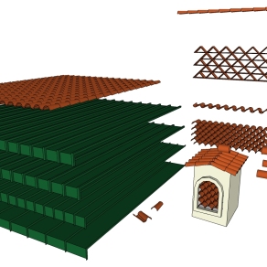 1屋顶琉璃瓦片屋瓦彩钢瓦su草图模型下载