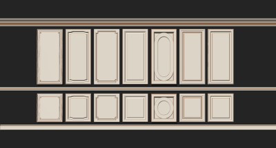12欧式法式护墙板门板橱柜门板组合su草图模型下载
